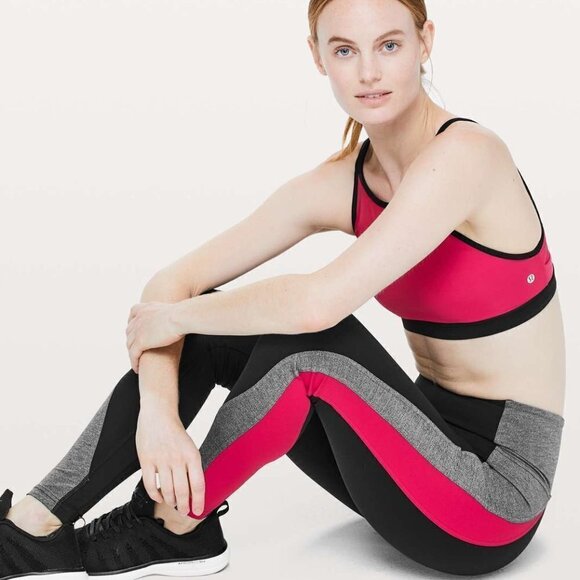 LULULEMON Get Going Train Tight *28" Black / Heathered Black / Flamenco Red - Picture 1 of 11